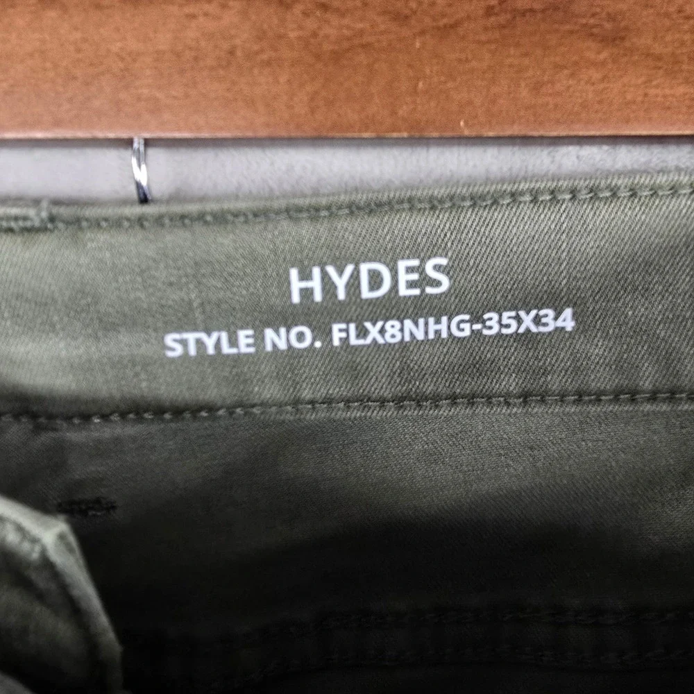 Mugsy Hydes Pants Mens 35x34 Olive Green FLX8NHG Stretch Chino Slim Straight**